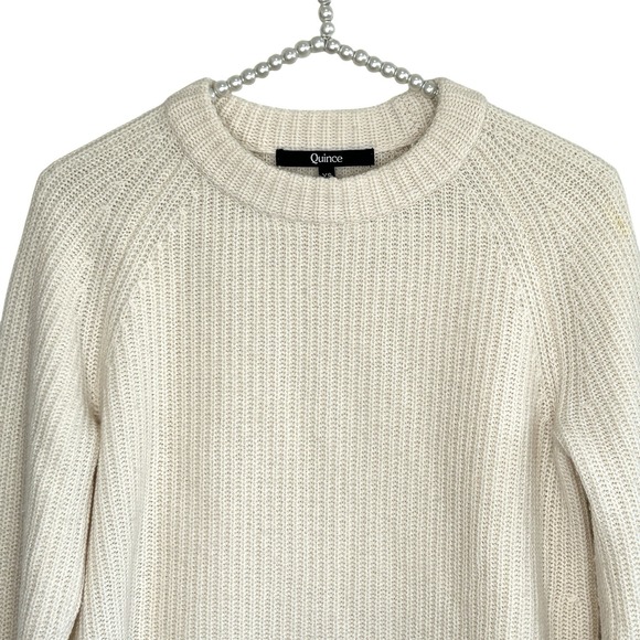 Quince Mongolian Cashmere Fisherman Crewneck Sweater XS Heritage Boxy Cozy Ivory - Picture 3 of 8